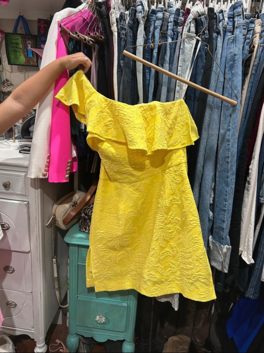 Lilly Pulitzer Bright Yellow One-Shoulder Ruffle Jumpsuit